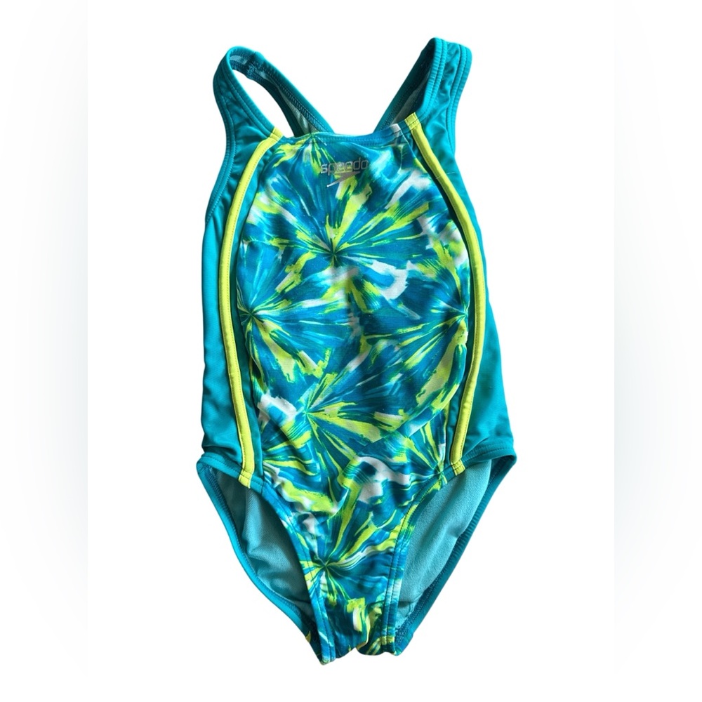 Speedo Kid’s Blue and Green One Piece Swimsuit Sporty Design